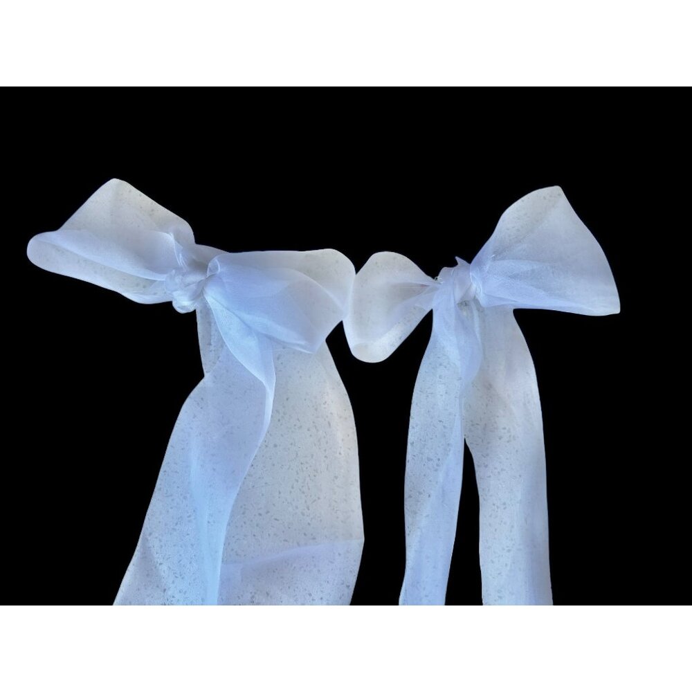 100% Organza Silk Bows With Long Tails Set of 15 White 4 Balloons Showers etc - Picture 4 of 15